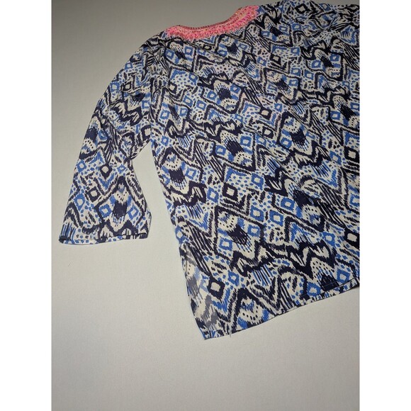 Lilly Pulitzer XL100% Silk Blue Renato Tunic Top Shirt Beaded Neckline Embellish - Picture 8 of 14